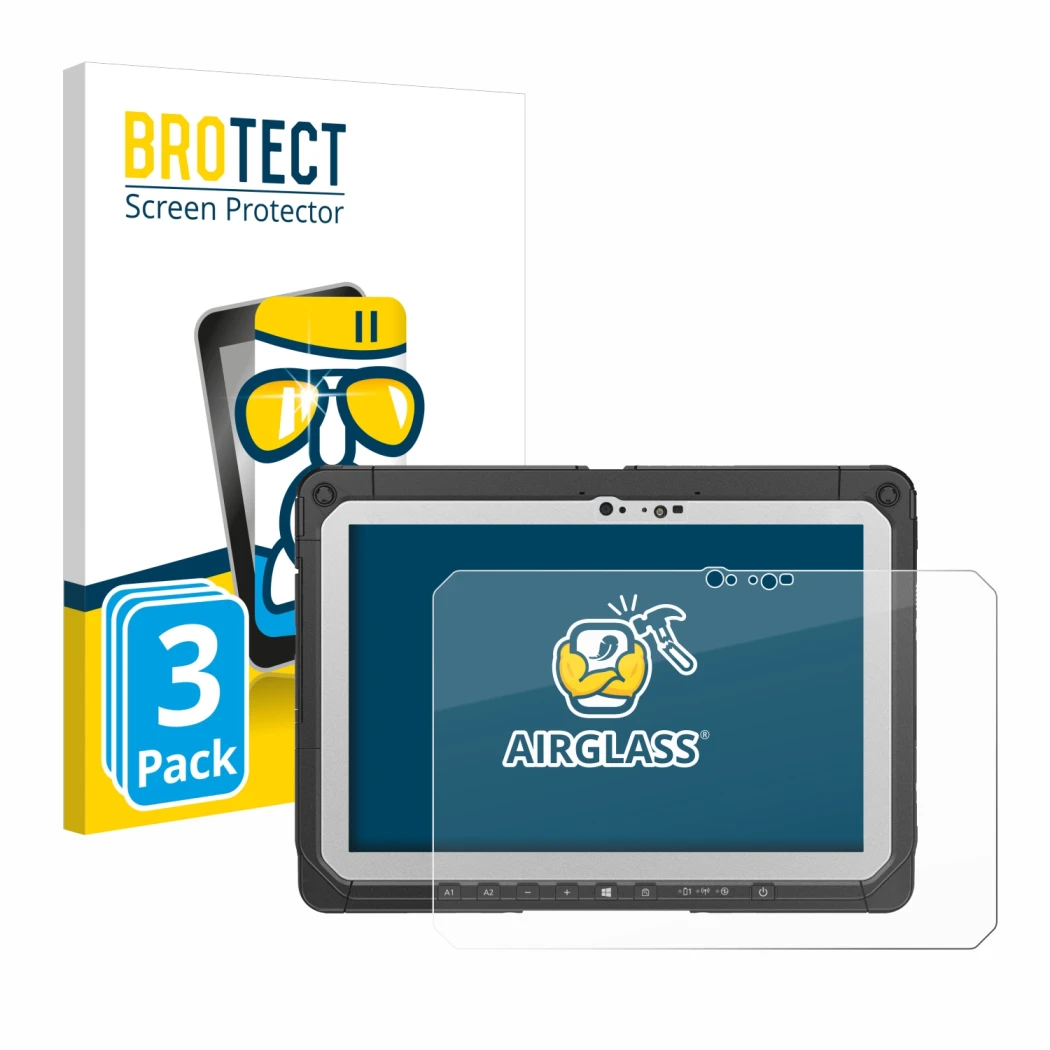 Vorderseite einer Produktverpackung mit dem Markenlogo BROTECT. Daneben ist das Gerät Panasonic Toughbook CF-20 MK2 mit dem zu