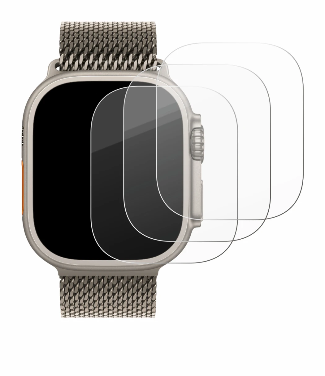 Abbildung des Geräts Apple Watch Ultra 3 mit einer Vielzahl des Displayschutzes.