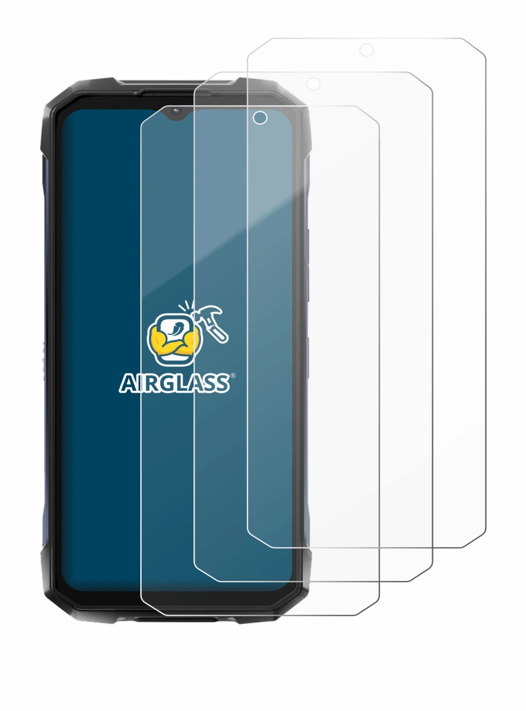 Abbildung des Geräts Hotwav Hyper 7 Pro mit einer Vielzahl des Displayschutzes.