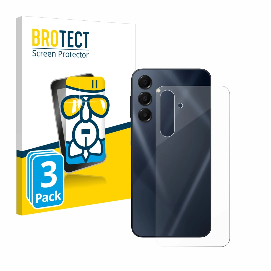 Vorderseite einer Produktverpackung mit dem Markenlogo BROTECT. Daneben ist das Gerät Samsung Galaxy A16 5G (Rückseite) mit de