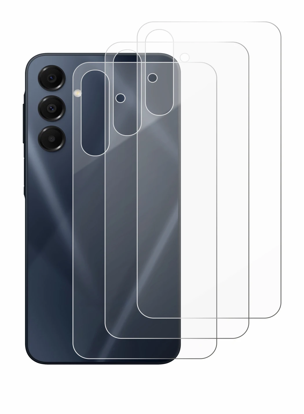 Abbildung des Geräts Samsung Galaxy A16 5G (Rückseite) mit einer Vielzahl des Displayschutzes.