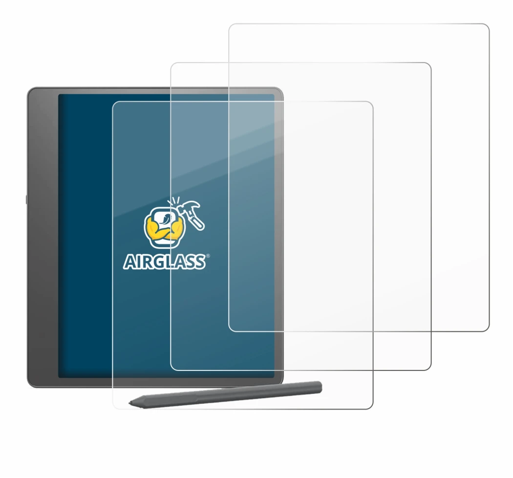 Abbildung des Geräts Amazon Kindle Scribe 2024 mit einer Vielzahl des Displayschutzes.