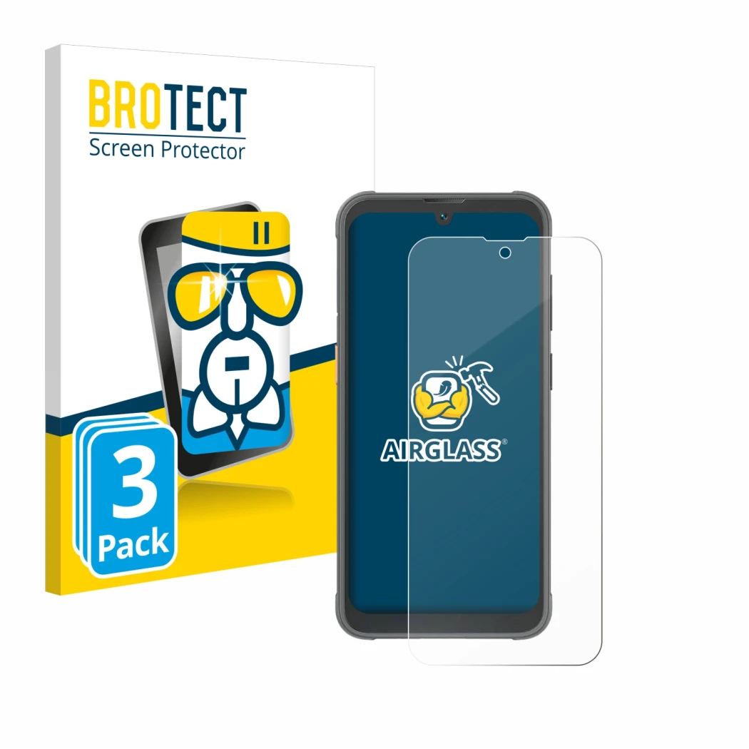 Vorderseite einer Produktverpackung mit dem Markenlogo BROTECT. Daneben ist das Gerät Blackview BV5200 Pro mit dem zugehörigen