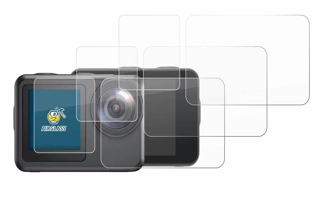 Abbildung des Geräts Akaso Brave 7 LE mit einer Vielzahl des Displayschutzes.