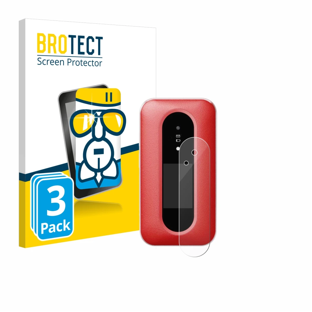Vorderseite einer Produktverpackung mit dem Markenlogo BROTECT. Daneben ist das Gerät Doro Leva L30 (Äußeres Display) mit dem 