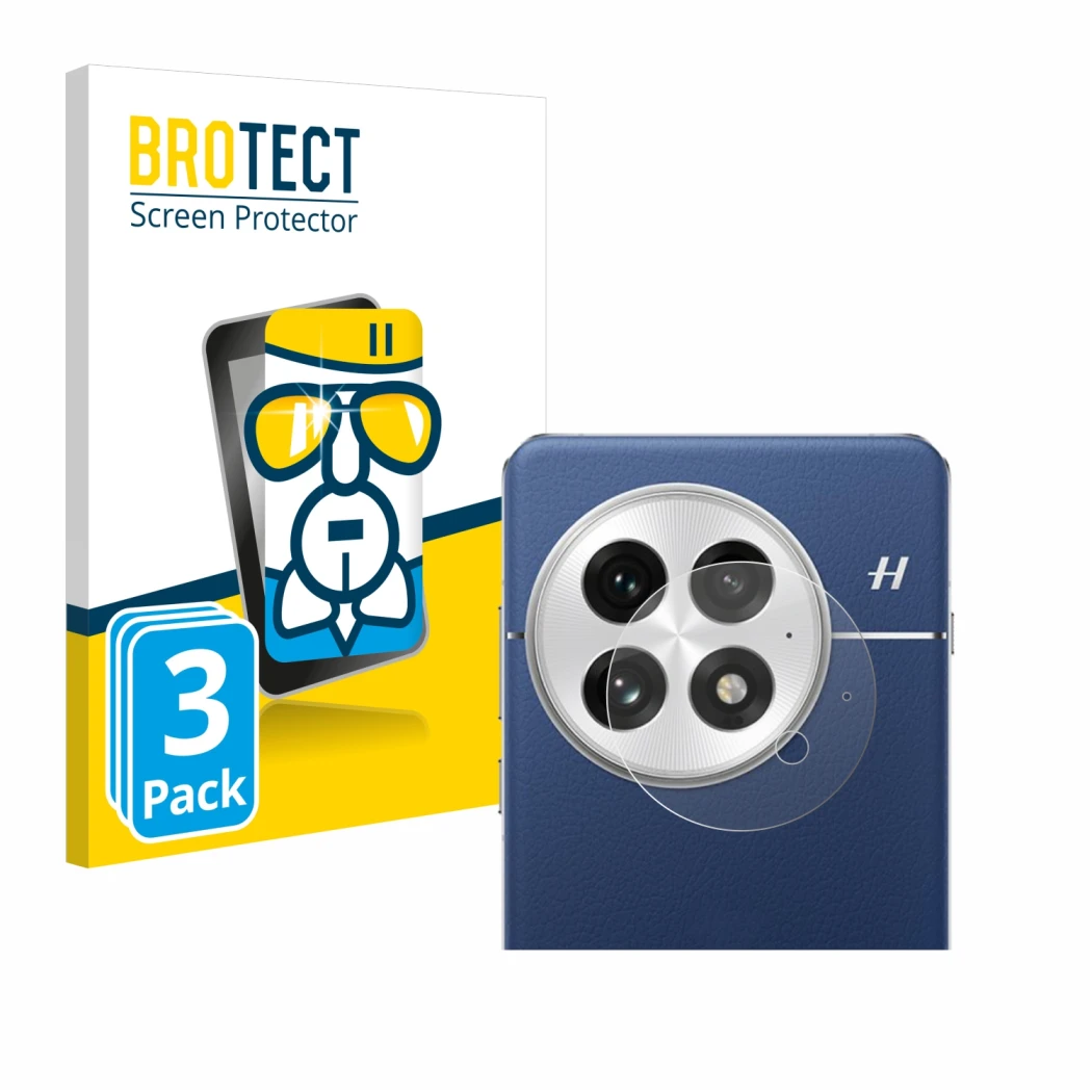 Vorderseite einer Produktverpackung mit dem Markenlogo BROTECT. Daneben ist das Gerät OnePlus 13 (NUR Kameraschutz) mit dem zu