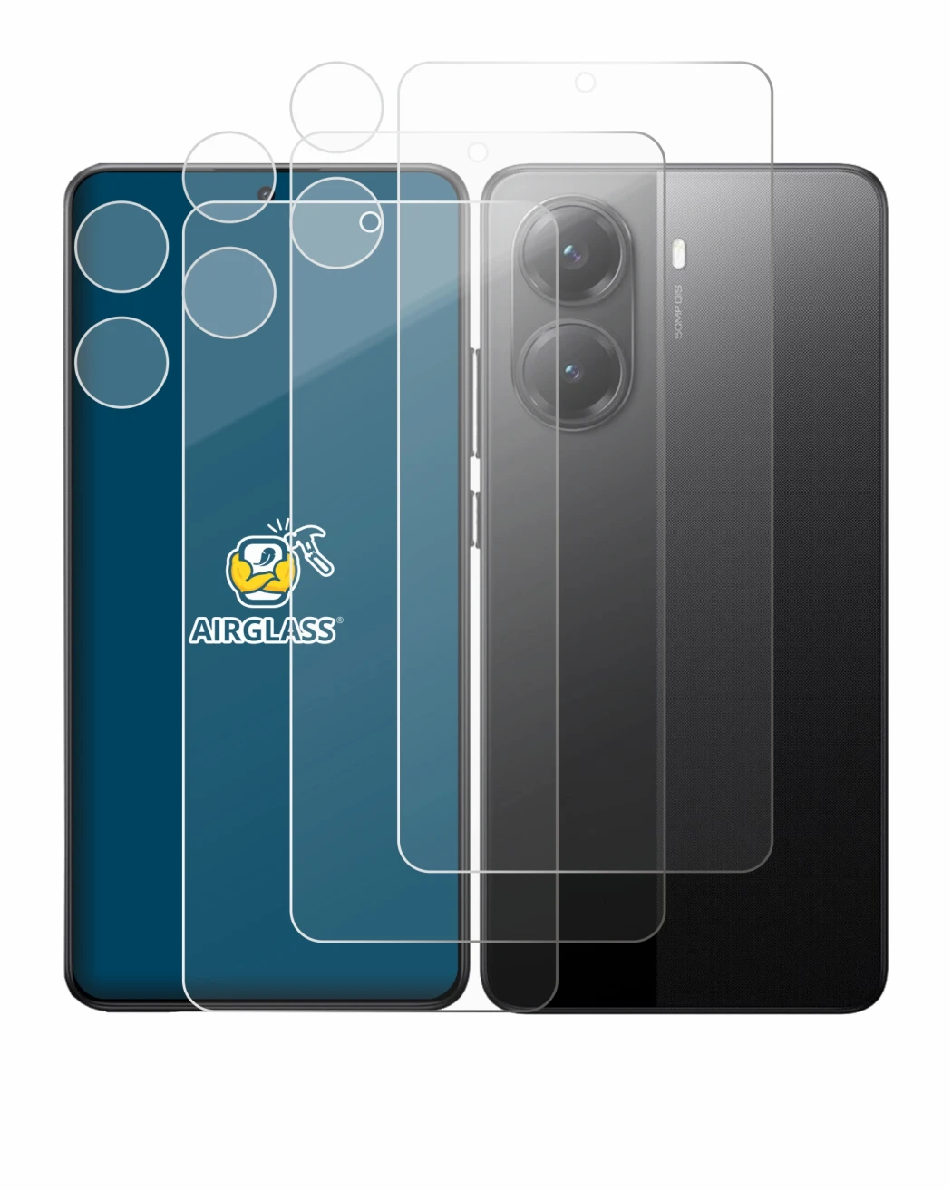 Abbildung des Geräts Xiaomi Poco X7 Pro (Display+Kamera) mit einer Vielzahl des Displayschutzes.