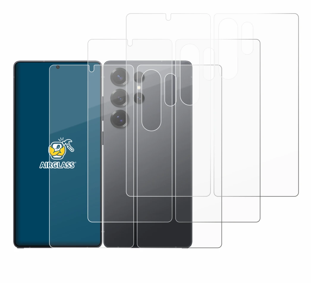 Abbildung des Geräts Samsung Galaxy S25 Ultra Enterprise Edition (Display+Rückseite) mit einer Vielzahl des Displayschutzes.