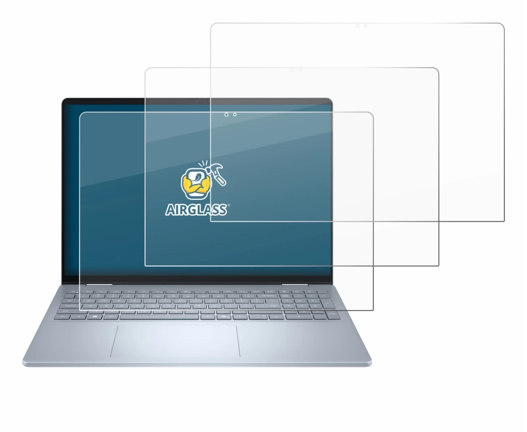 Abbildung des Geräts Dell 16 Plus-2-in-1 mit einer Vielzahl des Displayschutzes.