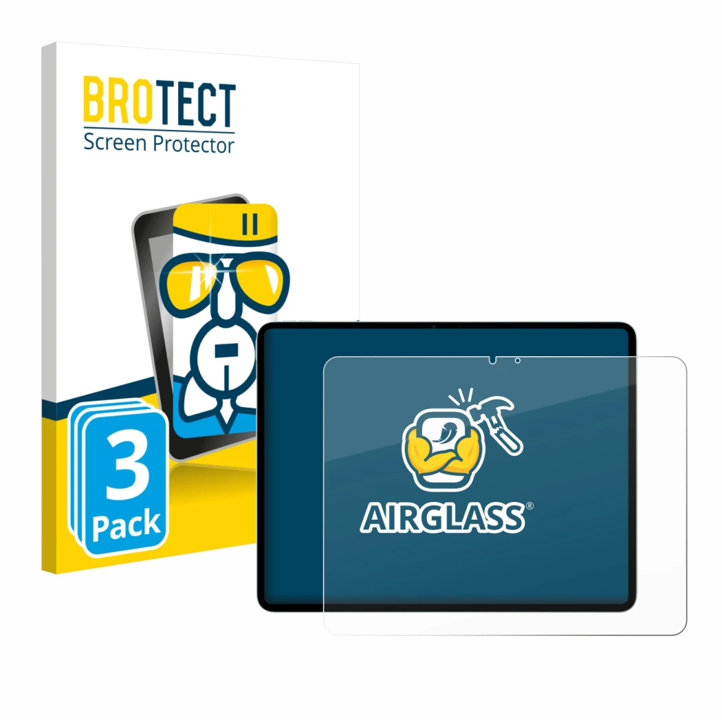 Vorderseite einer Produktverpackung mit dem Markenlogo BROTECT. Daneben ist das Gerät Apple iPad Air 13