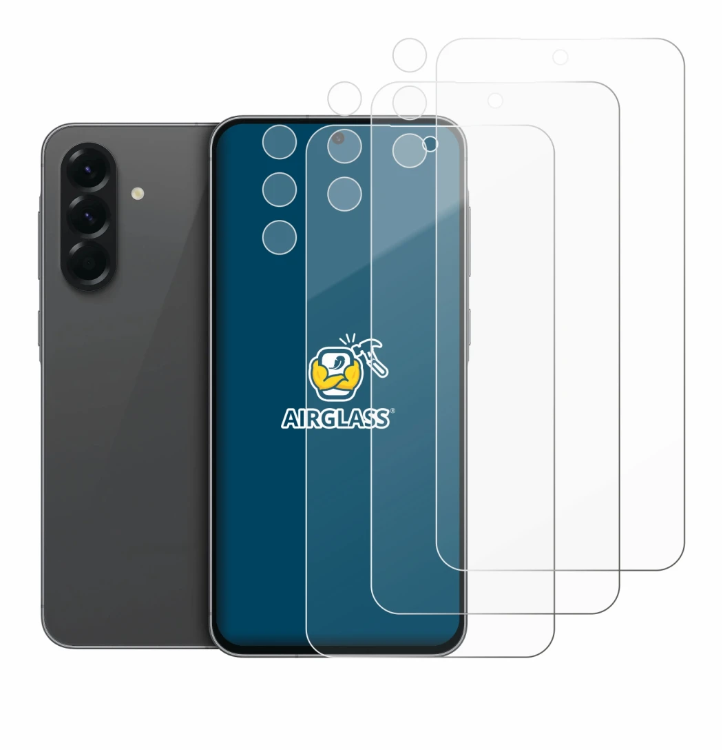 Abbildung des Geräts Samsung Galaxy A56 5G (Display+Kamera) mit einer Vielzahl des Displayschutzes.