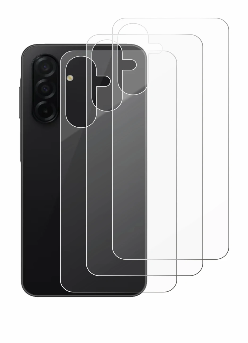 Abbildung des Geräts Samsung Galaxy A26 5G (Rückseite) mit einer Vielzahl des Displayschutzes.