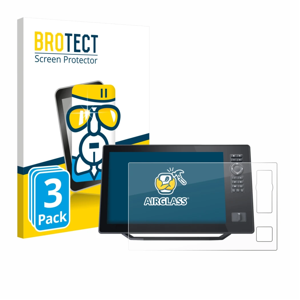 Vorderseite einer Produktverpackung mit dem Markenlogo BROTECT. Daneben ist das Gerät Humminbird Xplore 12 mit dem zugehörigen