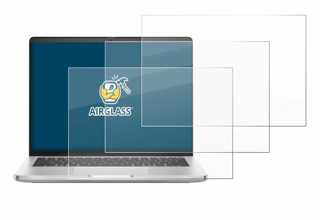 Abbildung des Geräts Dell Pro 14 Plus PB14250 mit einer Vielzahl des Displayschutzes.