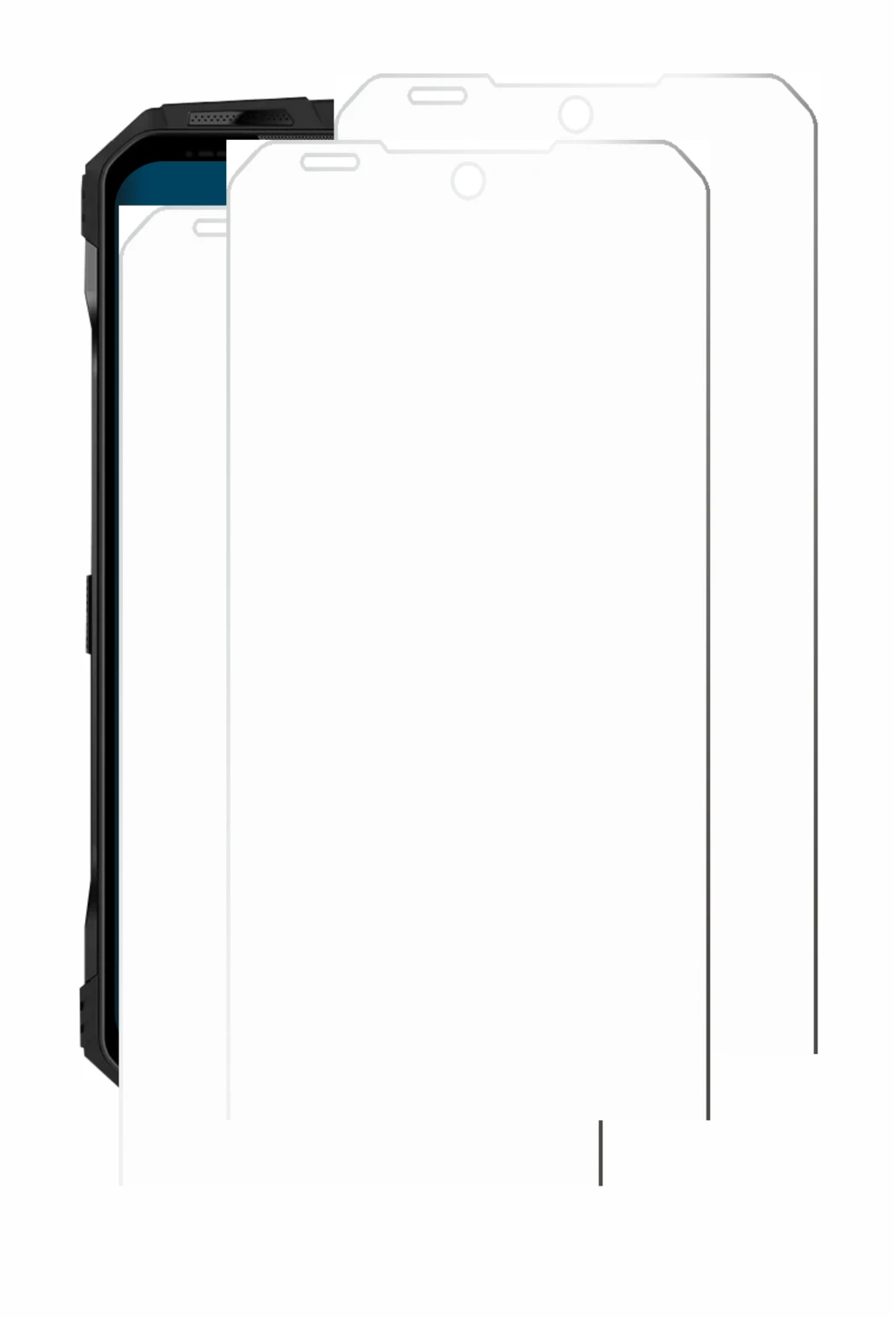 Abbildung des Geräts Doogee V Max S mit einer Vielzahl des Displayschutzes.