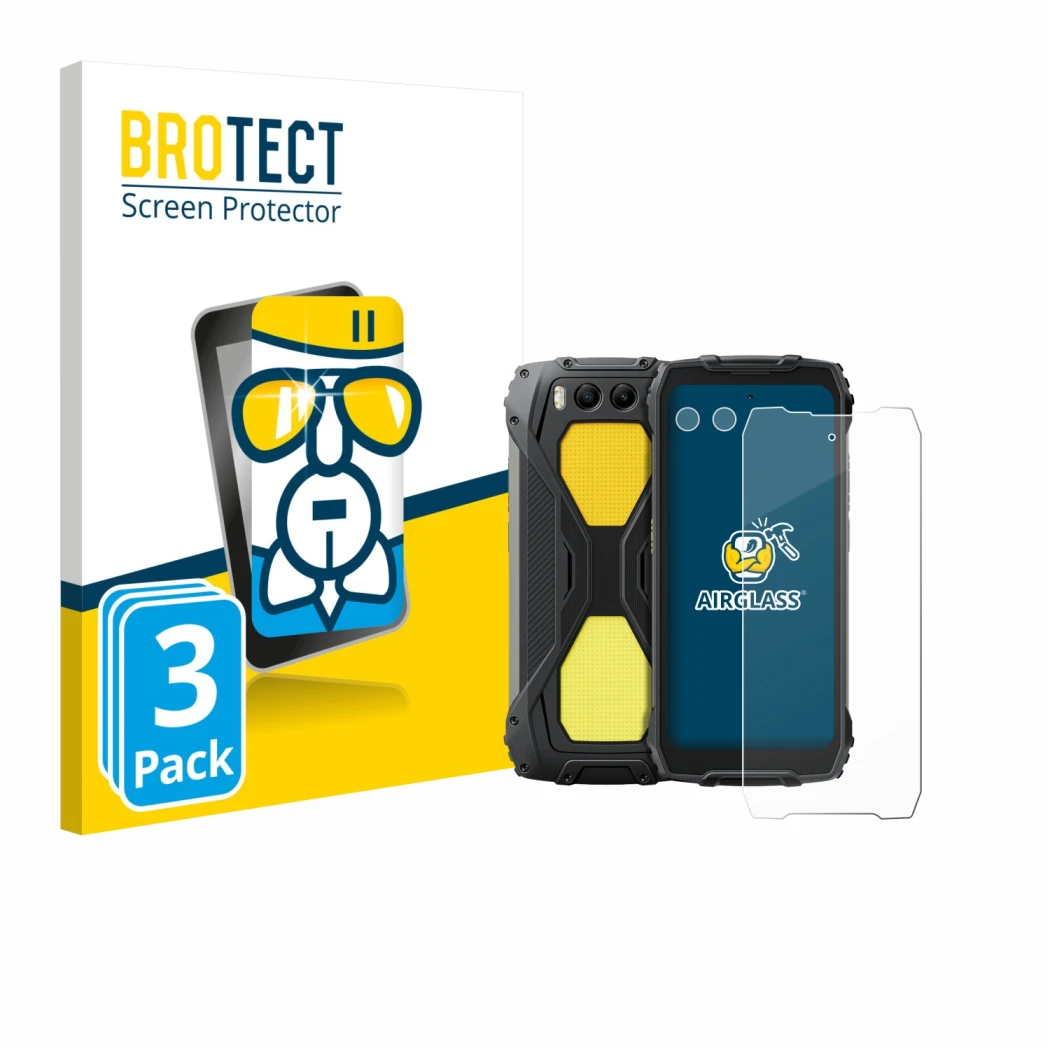 Vorderseite einer Produktverpackung mit dem Markenlogo BROTECT. Daneben ist das Gerät Blackview BV7300 (Display+Kamera) mit de