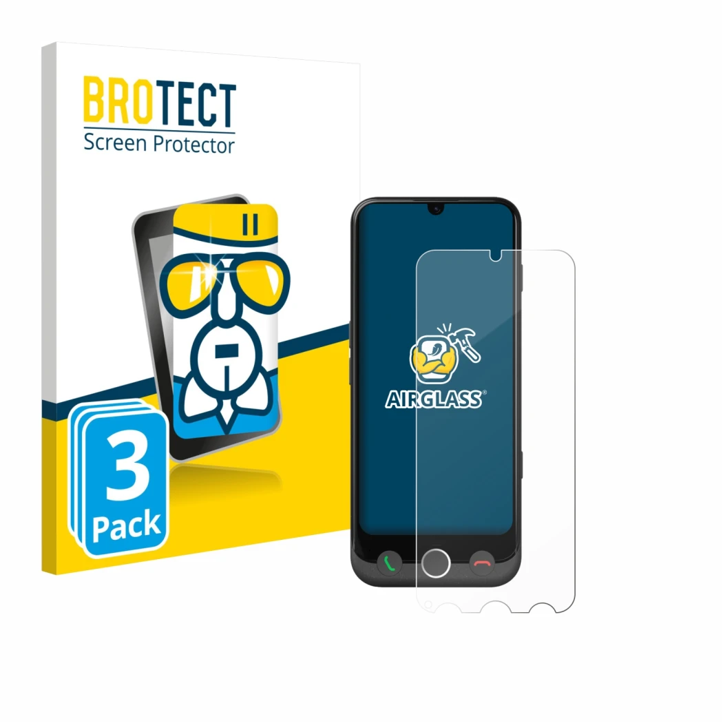 Vorderseite einer Produktverpackung mit dem Markenlogo BROTECT. Daneben ist das Gerät Doro Aurora A30 mit dem zugehörigen Disp