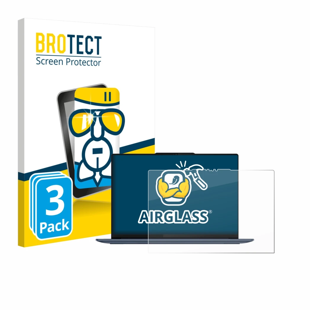 Vorderseite einer Produktverpackung mit dem Markenlogo BROTECT. Daneben ist das Gerät Lenovo Yoga Slim 7 14Q8X9 mit dem zugehö