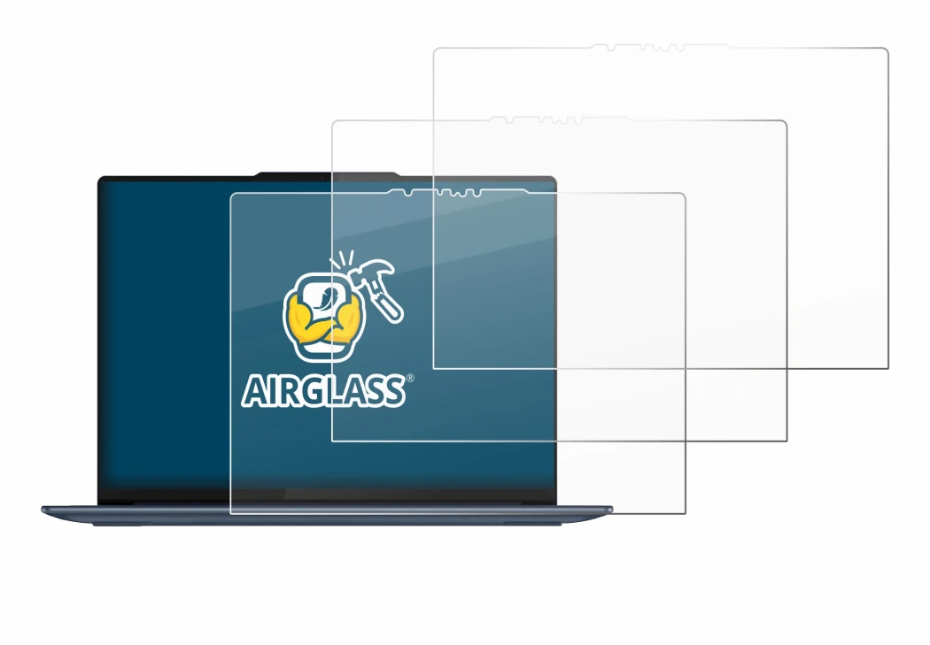 Abbildung des Geräts Lenovo Yoga Slim 7 14Q8X9 mit einer Vielzahl des Displayschutzes.