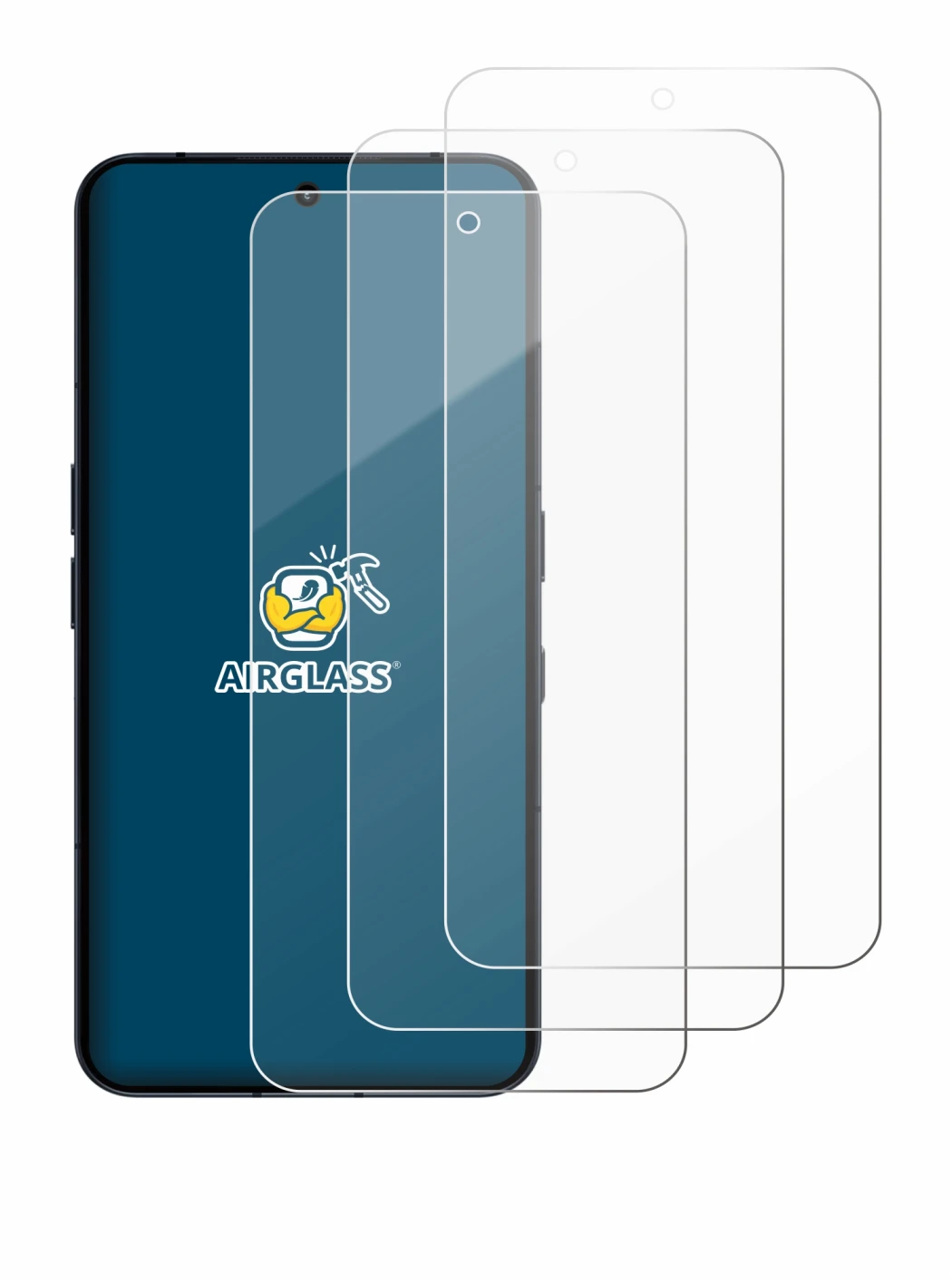 Abbildung des Geräts Nothing Phone (3) mit einer Vielzahl des Displayschutzes.