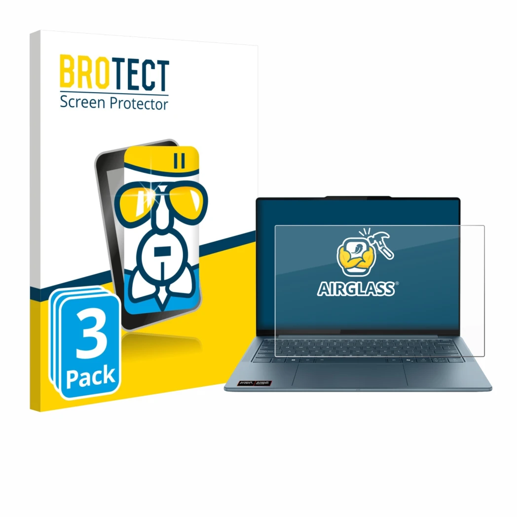 Vorderseite einer Produktverpackung mit dem Markenlogo BROTECT. Daneben ist das Gerät Lenovo Yoga Slim 7 Gen 10 14