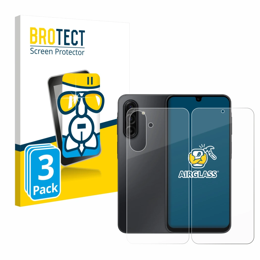 Vorderseite einer Produktverpackung mit dem Markenlogo BROTECT. Daneben ist das Gerät Samsung Galaxy A17 5G (Display+Rückseite