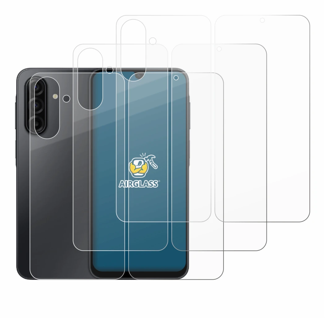 Abbildung des Geräts Samsung Galaxy A17 5G (Display+Rückseite) mit einer Vielzahl des Displayschutzes.