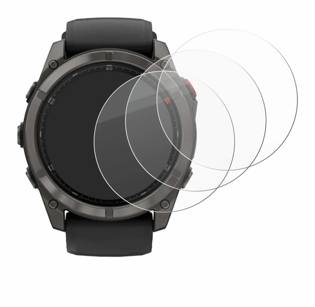 Abbildung des Geräts Garmin Fenix 8 Pro AMOLED (51 mm) mit einer Vielzahl des Displayschutzes.