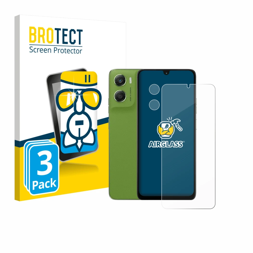 Vorderseite einer Produktverpackung mit dem Markenlogo BROTECT. Daneben ist das Gerät Motorola Moto G06 (Display+Kamera) mit d