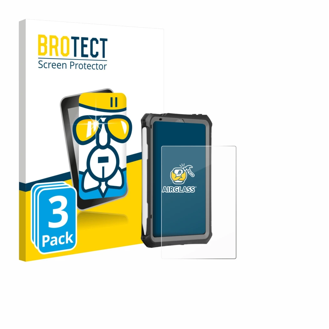 Vorderseite einer Produktverpackung mit dem Markenlogo BROTECT. Daneben ist das Gerät Apple iPad Mini 7 2024 (case-friendly) m