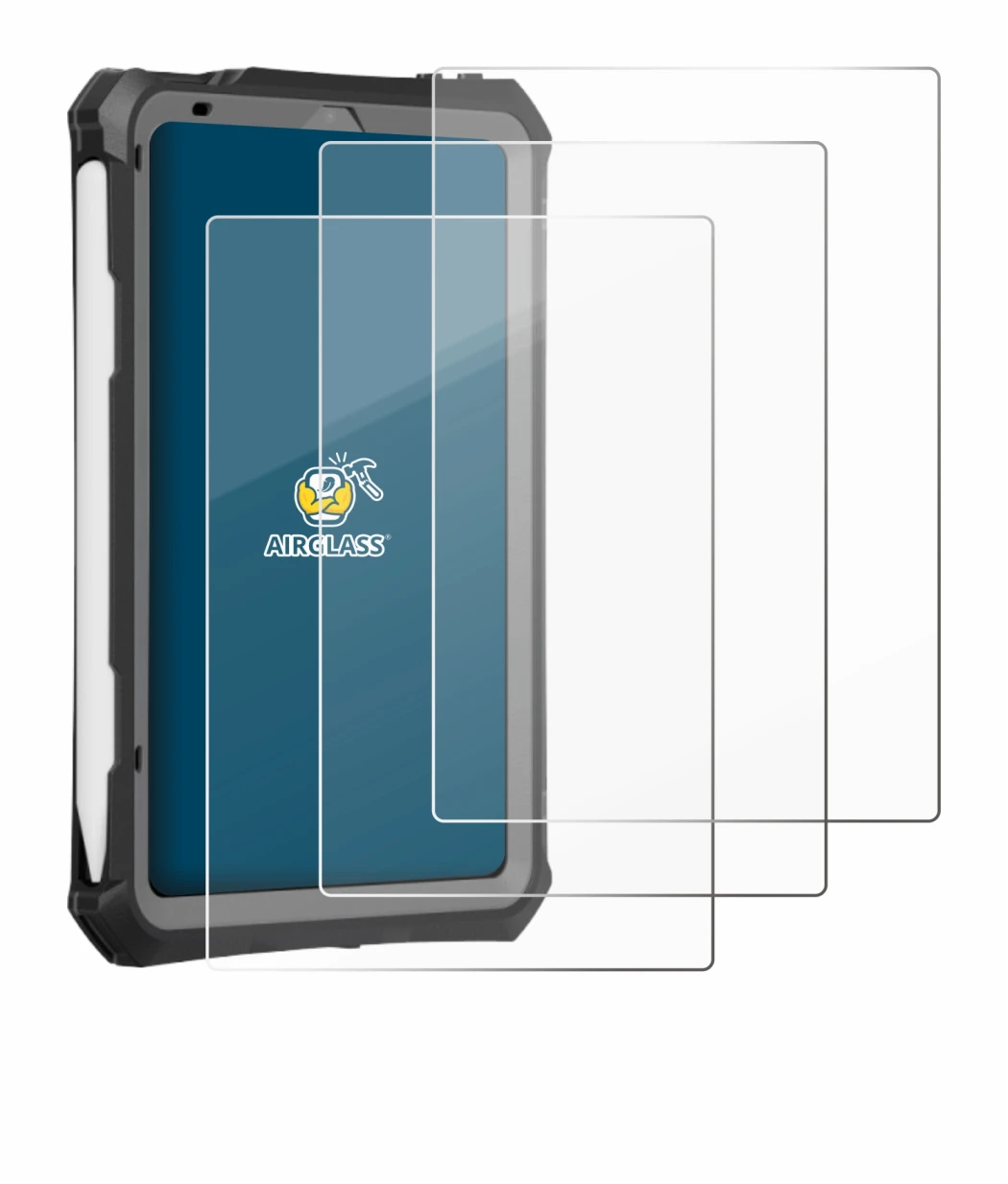 Abbildung des Geräts Apple iPad Mini 7 2024 (case-friendly) mit einer Vielzahl des Displayschutzes.