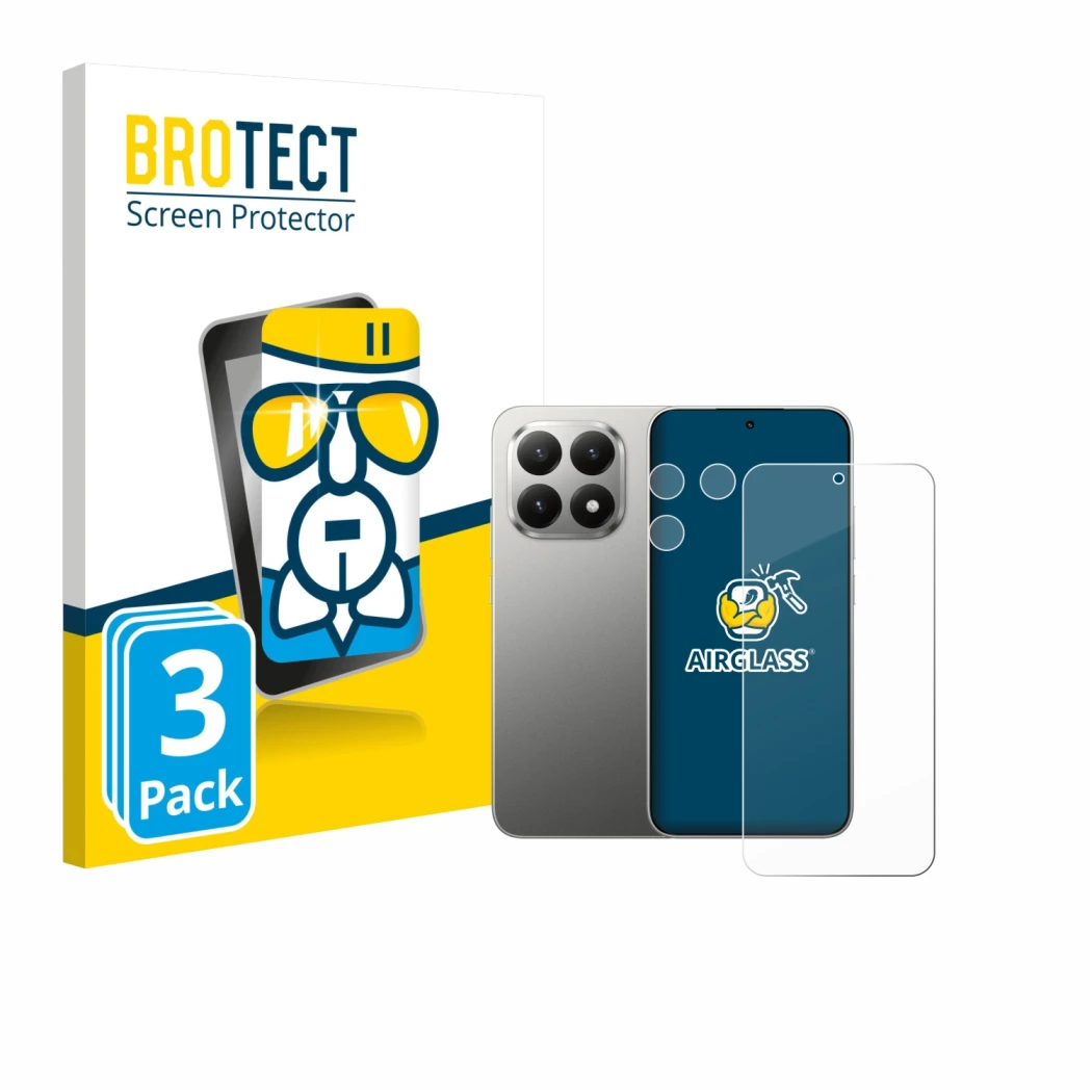 Vorderseite einer Produktverpackung mit dem Markenlogo BROTECT. Daneben ist das Gerät Xiaomi 15T (Display+Kamera) mit dem zuge