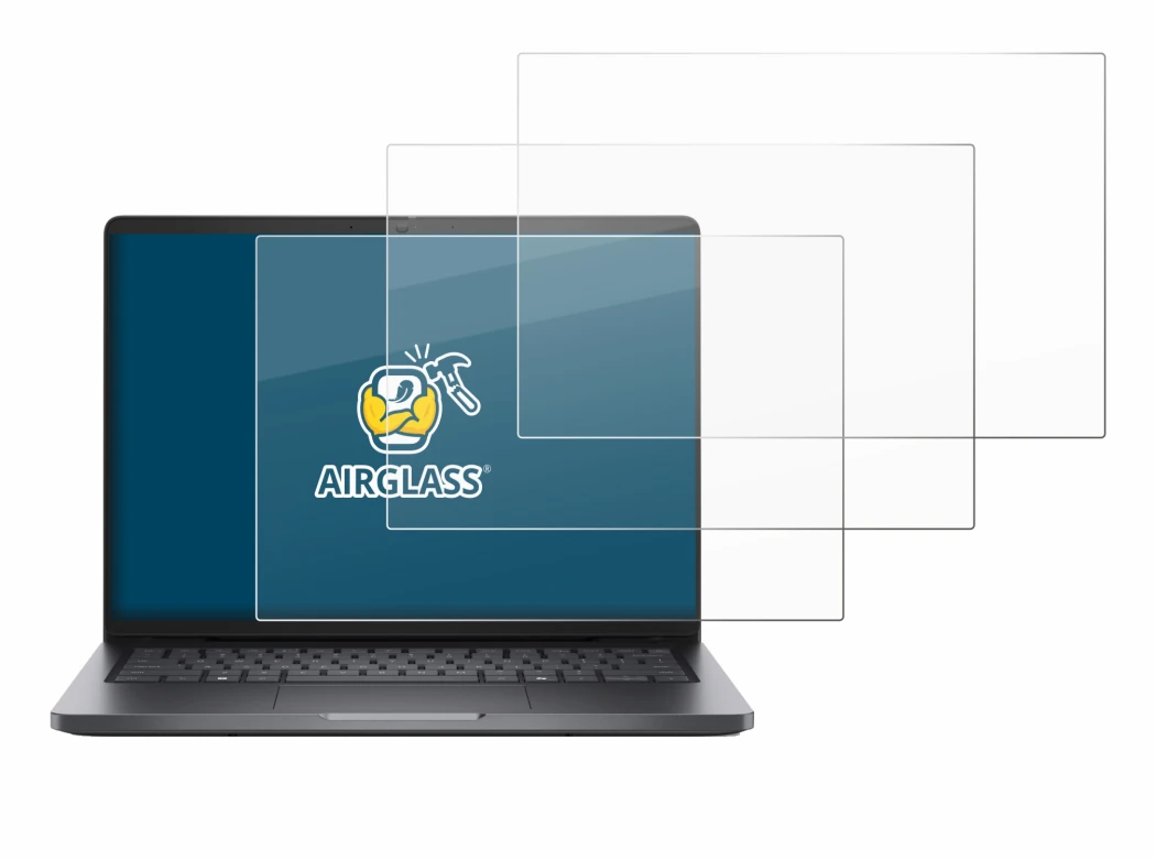 Abbildung des Geräts Dell Pro 14 mit einer Vielzahl des Displayschutzes.