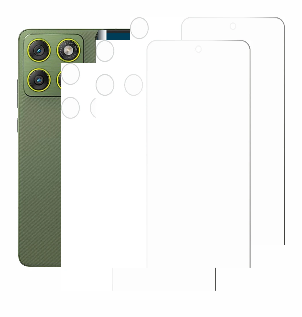 Abbildung des Geräts Motorola Edge 70 (Display+Kamera) mit einer Vielzahl des Displayschutzes.