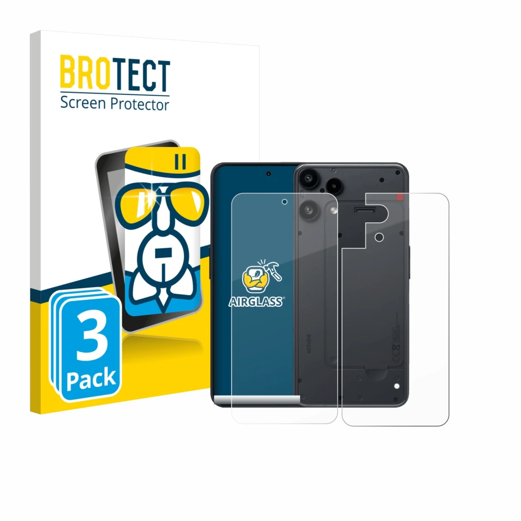 Vorderseite einer Produktverpackung mit dem Markenlogo BROTECT. Daneben ist das Gerät Nothing Phone (3a) Lite (Display+Rücksei