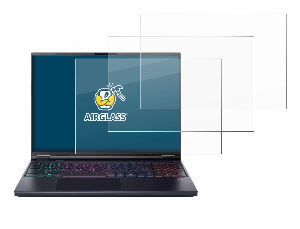 Abbildung des Geräts Acer Predator Helios Neo 16 AI mit einer Vielzahl des Displayschutzes.