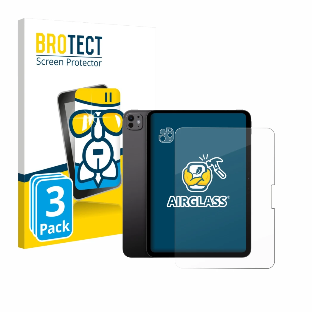 Vorderseite einer Produktverpackung mit dem Markenlogo BROTECT. Daneben ist das Gerät Apple iPad Pro 11