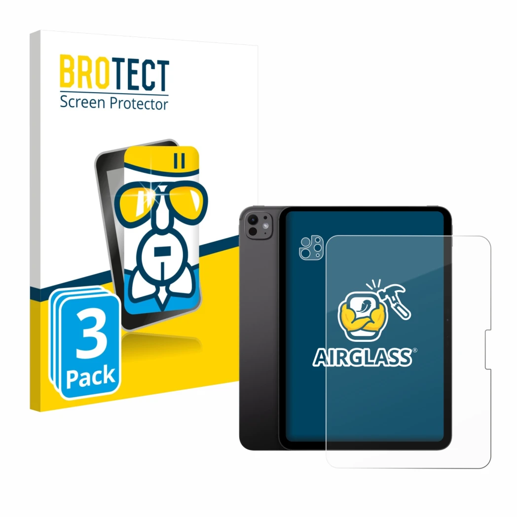 Vorderseite einer Produktverpackung mit dem Markenlogo BROTECT. Daneben ist das Gerät Apple iPad Pro 11