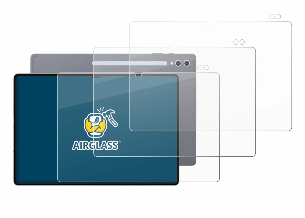 Abbildung des Geräts Samsung Galaxy Tab S10 Ultra (Display+Kamera) mit einer Vielzahl des Displayschutzes.