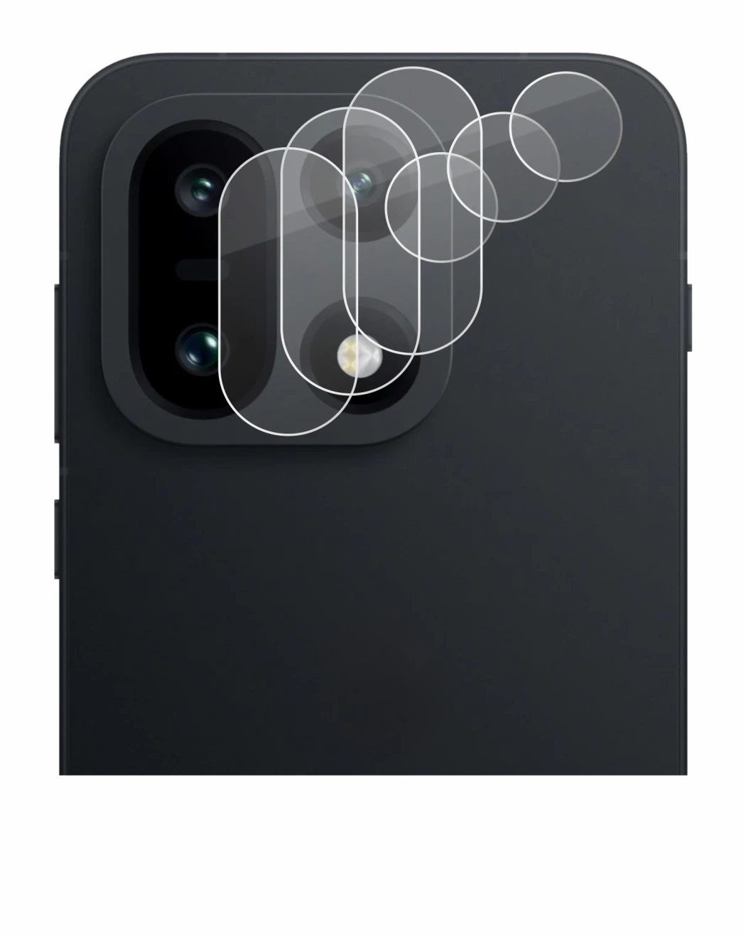 Abbildung des Geräts OnePlus 15 (NUR Kameraschutz) mit einer Vielzahl des Displayschutzes.