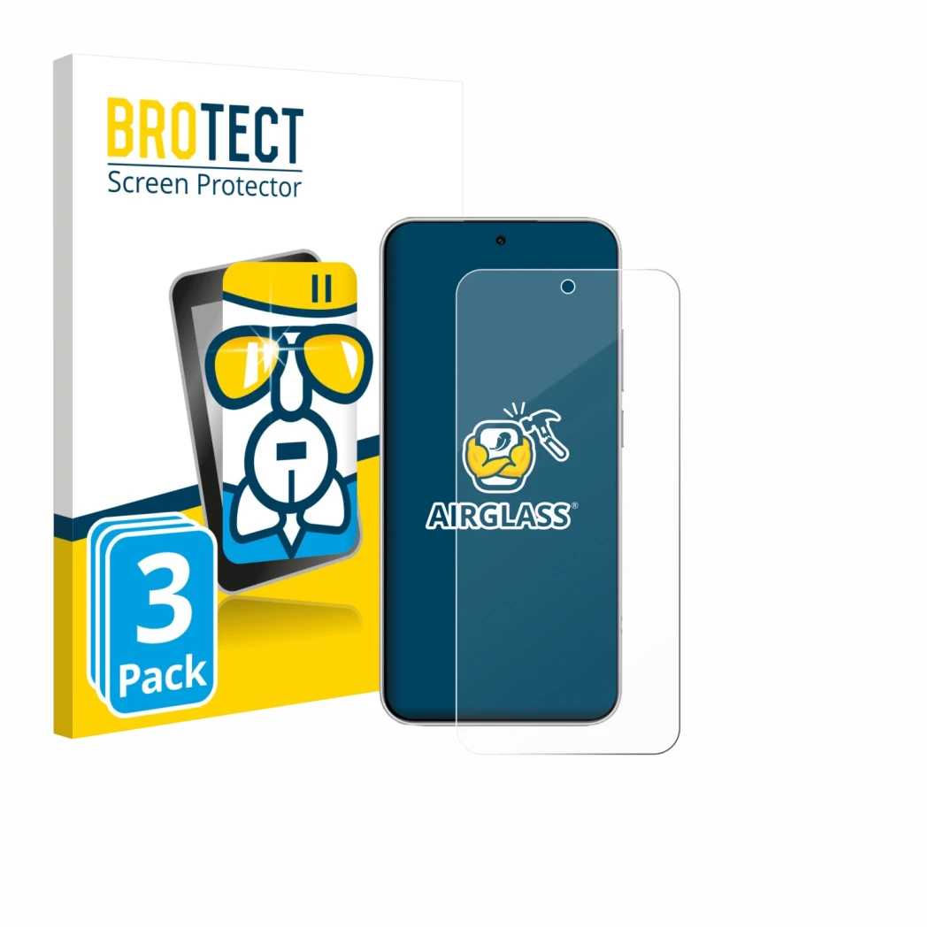 Vorderseite einer Produktverpackung mit dem Markenlogo BROTECT. Daneben ist das Gerät Xiaomi Redmi Note 15 Pro mit dem zugehör