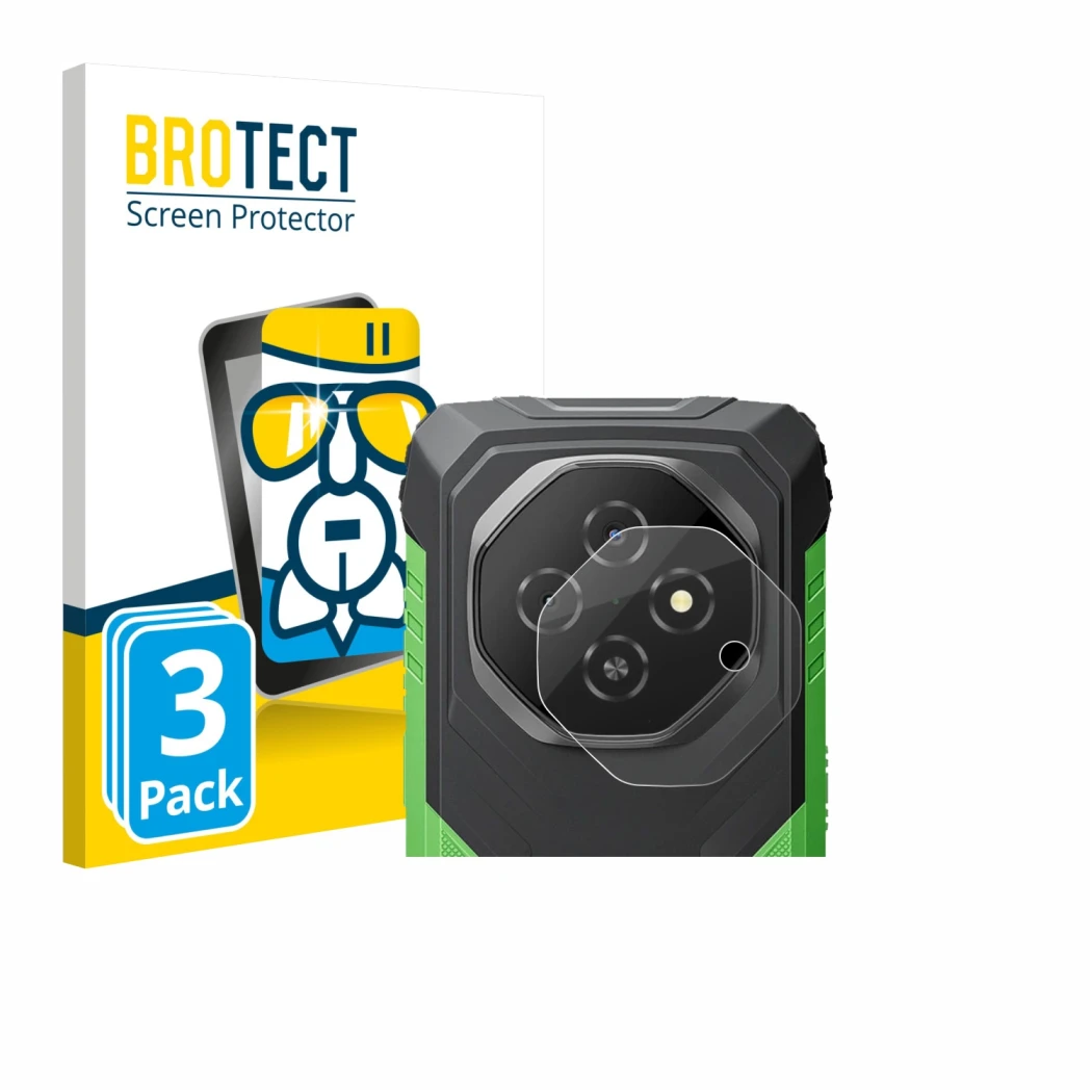 Vorderseite einer Produktverpackung mit dem Markenlogo BROTECT. Daneben ist das Gerät Blackview Fort 1 (NUR Kameraschutz) mit 