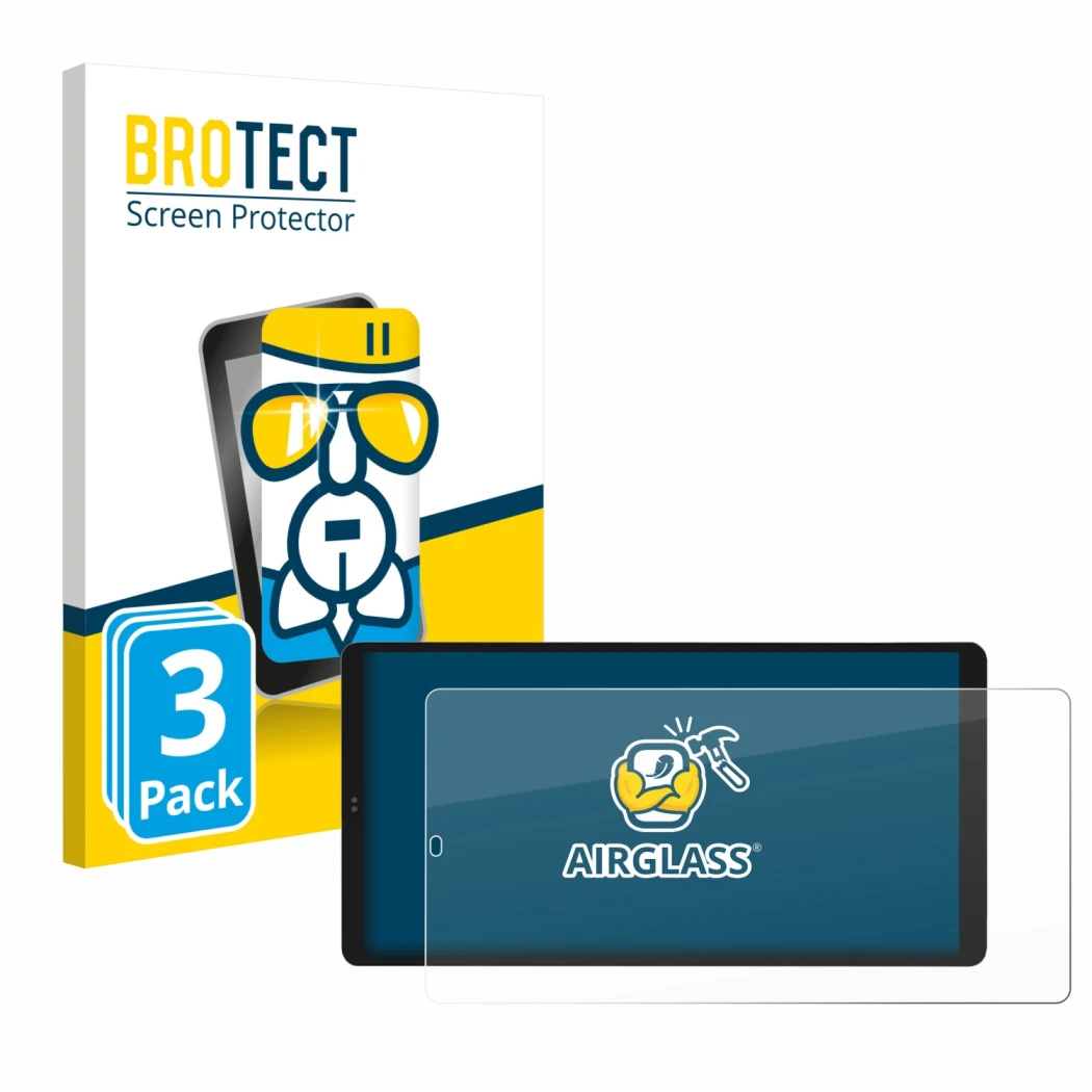 Vorderseite einer Produktverpackung mit dem Markenlogo BROTECT. Daneben ist das Gerät Shelly Wall Display X2i mit dem zugehöri