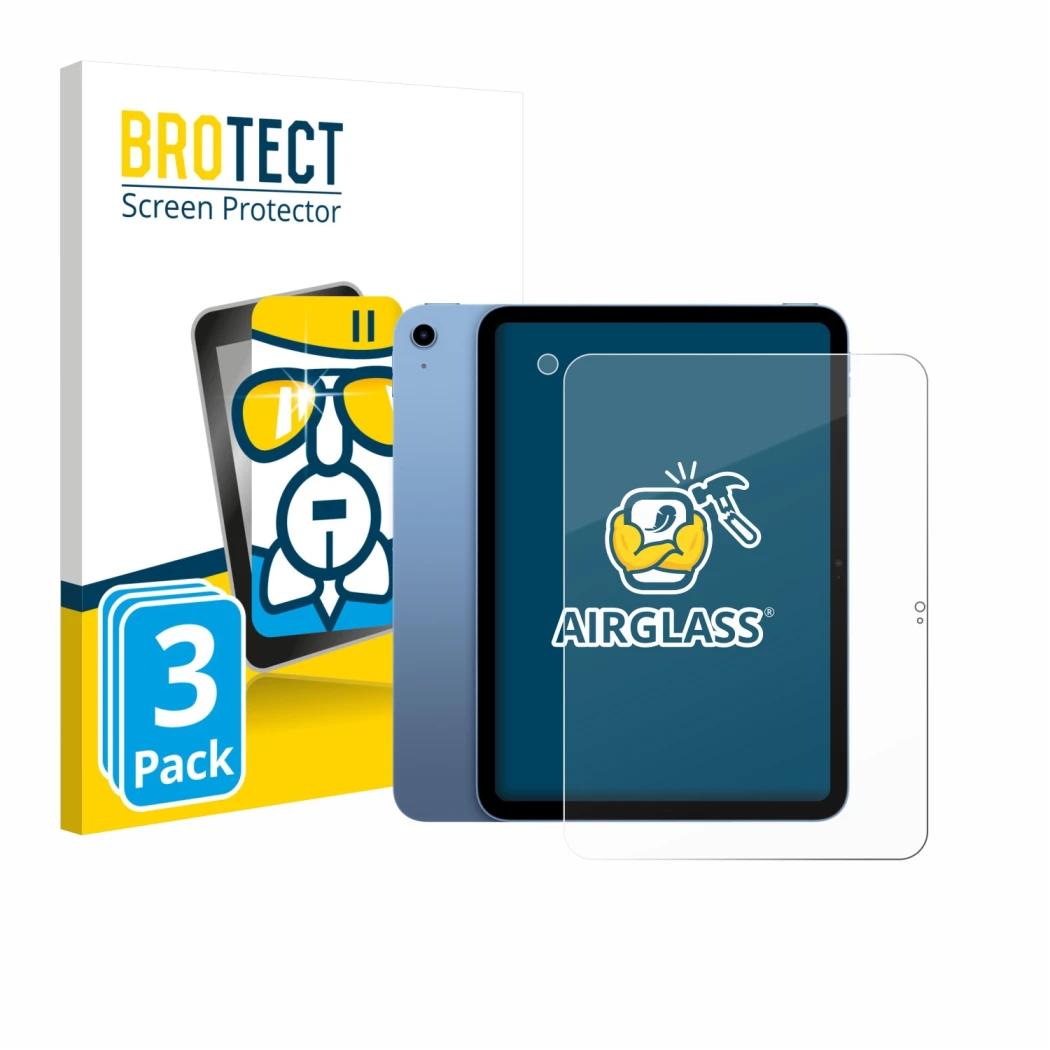 Vorderseite einer Produktverpackung mit dem Markenlogo BROTECT. Daneben ist das Gerät Apple iPad 10.9