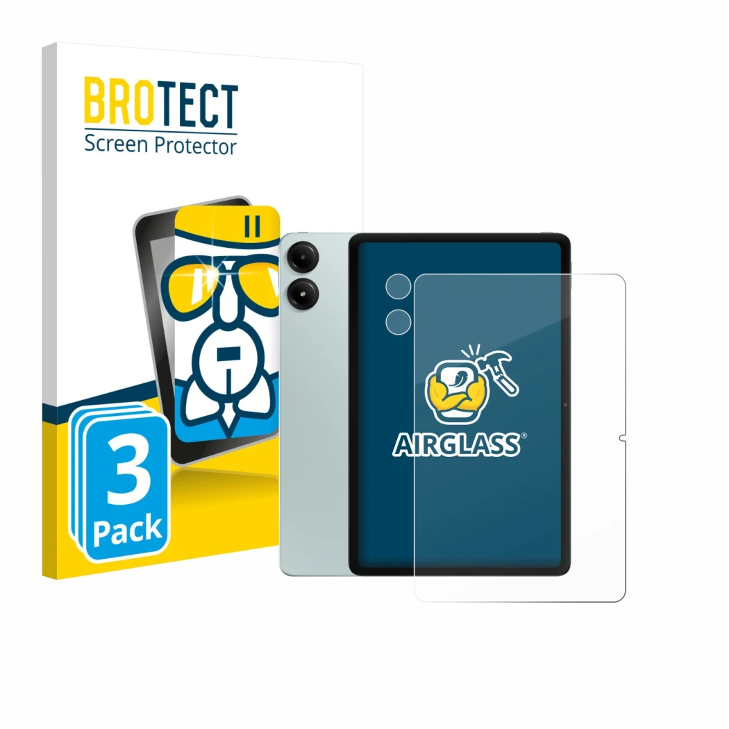 Vorderseite einer Produktverpackung mit dem Markenlogo BROTECT. Daneben ist das Gerät Xiaomi Redmi Pad Pro (Display+Kamera) mi