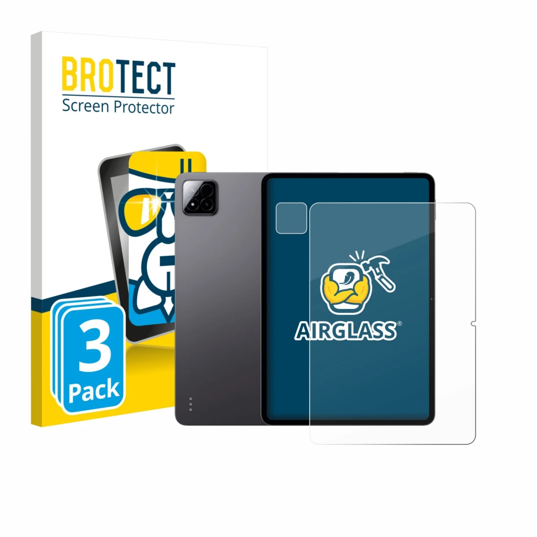 Vorderseite einer Produktverpackung mit dem Markenlogo BROTECT. Daneben ist das Gerät Xiaomi Pad 7 Pro (Display+Kamera) mit de