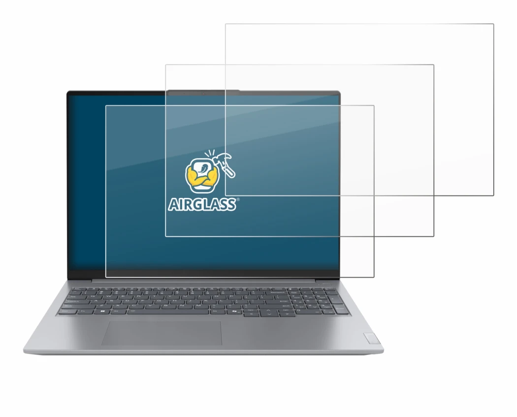 Abbildung des Geräts Lenovo ThinkBook 16 Gen 7+ mit einer Vielzahl des Displayschutzes.