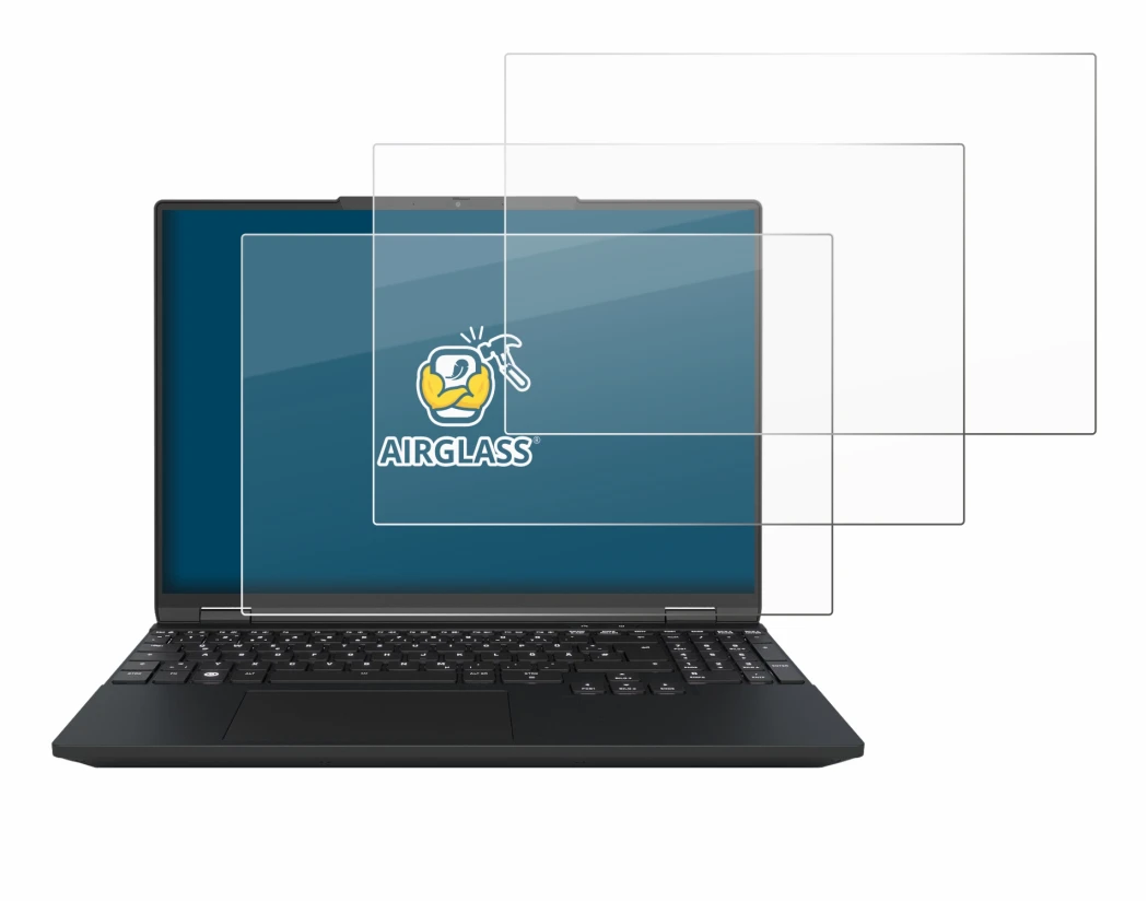 Abbildung des Geräts Tuxedo InfinityBook Max 15 Gen 10 mit einer Vielzahl des Displayschutzes.