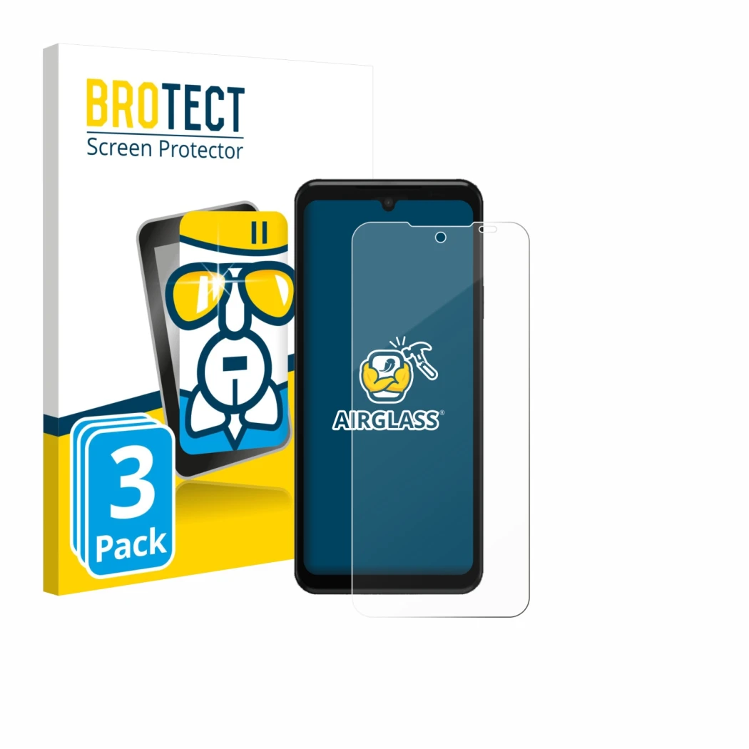 Vorderseite einer Produktverpackung mit dem Markenlogo BROTECT. Daneben ist das Gerät Sunmi L3 mit dem zugehörigen Displayschu