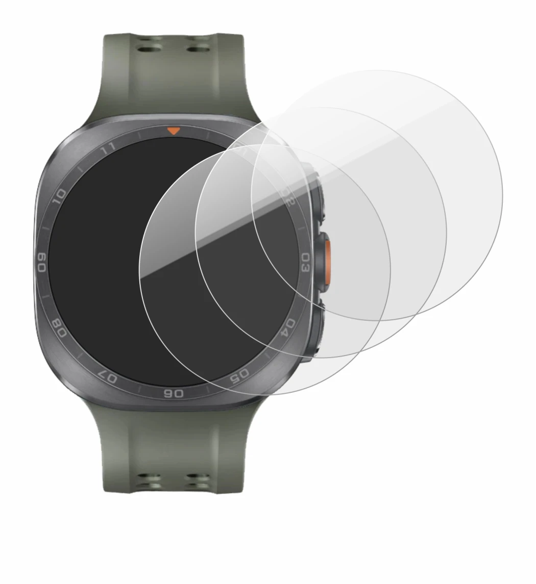 Abbildung des Geräts Samsung Galaxy Watch Ultra 2 (47 mm) mit einer Vielzahl des Displayschutzes.